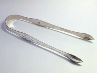 18th Century (?) Sterling Silver Tongs Chased Design,  Hallmarked