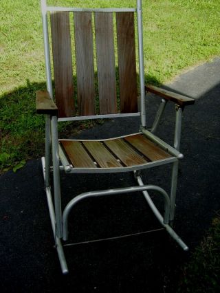 Vintage - Aluminum Slat Wood Patio/lawn Chair Rocker - 38 " Tall - Guc