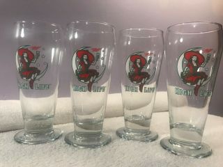 Vintage Beer Glasses Set Of 4 Miller High Life Lady On Moon Logo Po2903