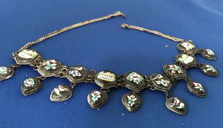 Vintage Persian Enameled Necklace With Buildings,  Birds And Flowers