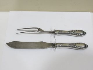 Antique Art Deco.  Sterling Silver Handle Carving Fork & Knife Set
