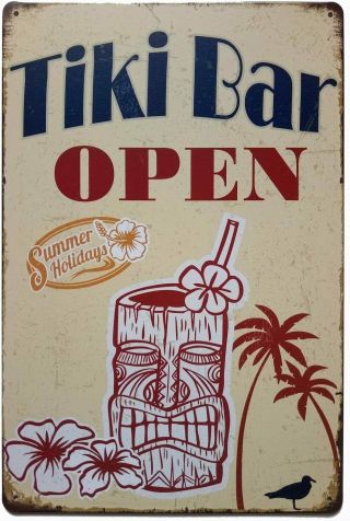 Tiki Bar Open Summer Beach Boardwalk Happy Hour Beer Retro Metal Tin Sign 8 X 12