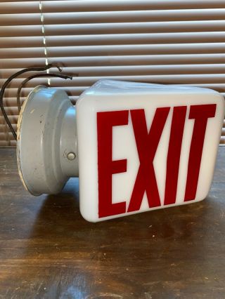 Vintage Pereclite Double Sided Theater Exit Sign Milk Glass Light Triangle Globe
