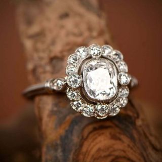 Retro Vintage & Antique Fine Engagement Ring 14k Gold Over 3 Ct Cushion Diamond