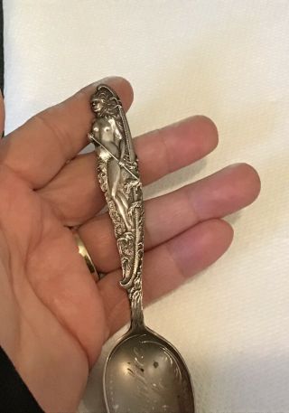 Sterling Silver Souvenir Spoon Nude Indian Woman Maiden In Canoe Madeline Isle