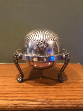 Vintage Rogers Silver Co.  273 Footed Roll Top Lid Covered Butter Condiment Dish