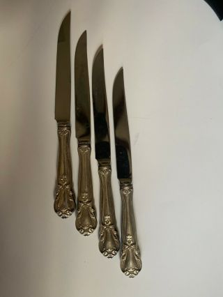 4 Sterling Silver Handle Steak Knives 8 3/4 " Web Silver Co.  " Ancestry " C:1950 