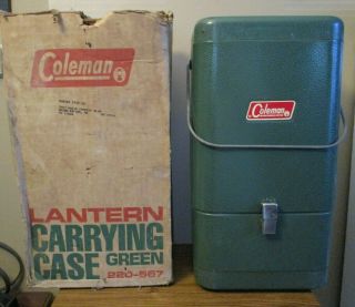 Vintage Coleman 220 - 567 Green Metal Lantern Carrying Case Shape,  Orig.  Box