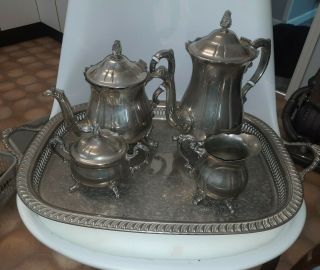 Vintage Grenadier Silver Plate 4 Piece Tea /coffee Set With Tray.