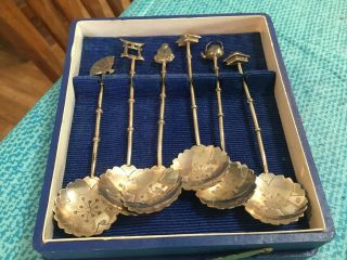 Antique Sterling Silver Salt Cellar Spoons - Set Of 6 Teapot House Fan More