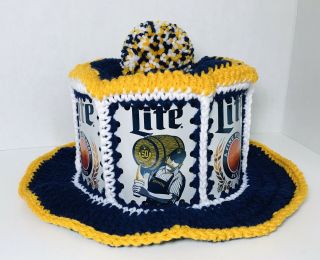 Handmade Crochet Miller Lite Beer Can Hat Brewers Retro Hipster Party Cap