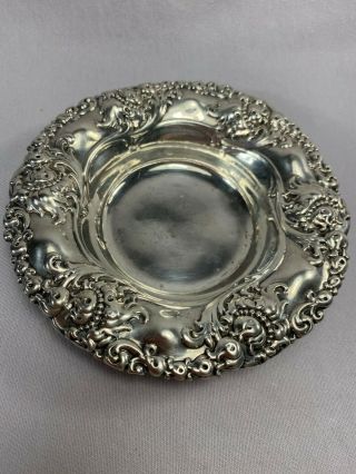 Antique Art Nouveau Floral Style Alvin Sterling Silver Round Dish Bowl 2.  2ozt