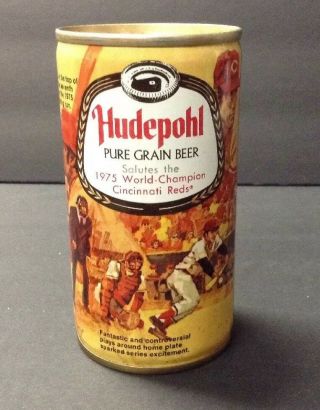Vintage Hudepohl Pure Grain Beer Can 1975 World - Champion Cincinnati Reds Red Sox