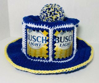 Handmade Crochet Busch Light Corn Support Farm Beer Can Hat Retro Party Cap