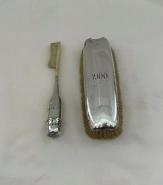 Antique Vintage Sterling Silver Brush And Toothbrush Vanity Set Engraved 1900