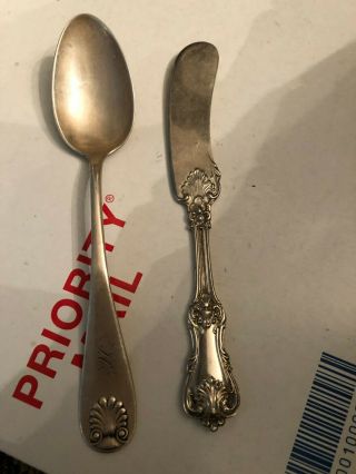 Set Of 2 Sterling Silver Spoon & Butter Knife Marked