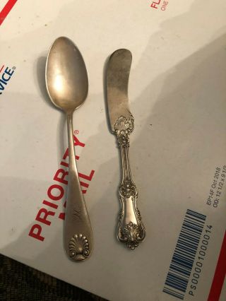 SET OF 2 STERLING SILVER SPOON & BUTTER KNIFE MARKED 2