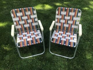 Vintage Aluminum Folding Lawn Chairs White Blue Red Yellow