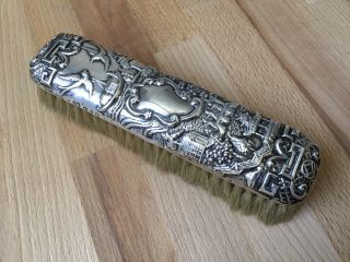 Ornate Embossed Antique Victorian Solid Sterling Silver Backed Clothes Brush