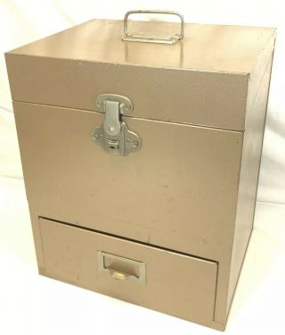Vintage Eagle Lock Co Metal Carry Case Storage Box Hammered Steel With Drawer