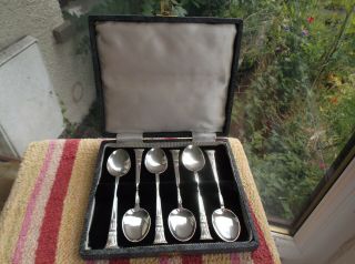 Vintage Solid Silver Set 6 X Coffee Spoons,  Mappin & Webb,  Boxed.