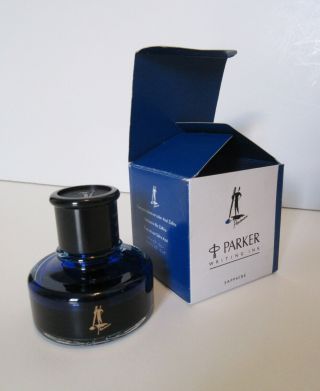 Vintage Parker Writing Ink Sapphire 50ml Bottle Box 75 Full Made In Uk