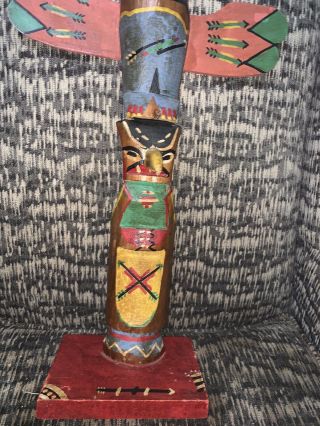 Vintage Polychrome Painted/carved Wood Totem Pole Native American