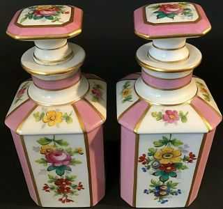 Vintage Porcelain Perfume Bottles Hand Painted Set Of 2 French Style 5 1/2 "