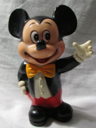 Vintage Walt Disney Productions 6.  75 " Hard Plastic Mickey Mouse Bank W/ Stopper