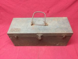 Vintage Military Steel Chest W/ Tray 22 Inch Od Green Tool Box Hand Carry 28201