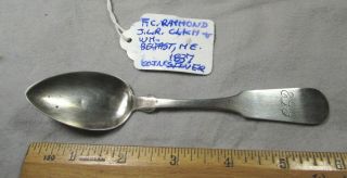 1837 F.  C.  Raymond Coin Silver Spoon,  Tea Spoon,  Belfast Maine