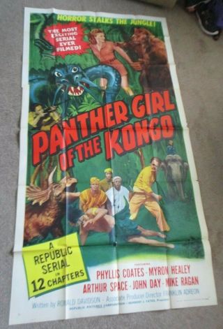Vintage Panther Girl Of The Kongo Poster Movie Three Sheet Republic Serial