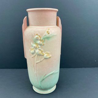 Vintage Roseville Pottery Ixia Pattern Vase Art Deco Antique Pink Green