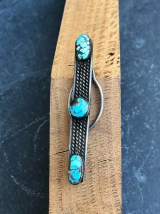 Vintage Navajo Southwestern Silver Turquoise Tie Bar Or Money Clip Old Pawn
