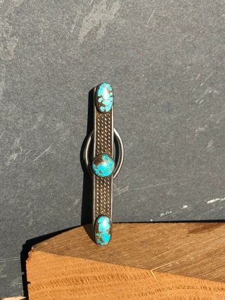 Vintage Navajo Southwestern Silver Turquoise Tie Bar or Money Clip Old Pawn 2