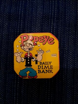 Vintage 1956 Popeye Daily Dime Bank Tin Litho From 1956 King Features Syndicate