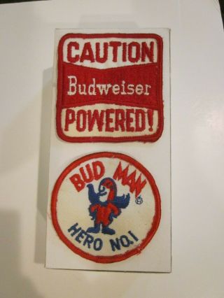 Vtg Budweiser Racing Patches Bud Man Hero No.  1 & Caution Budweiser Powered