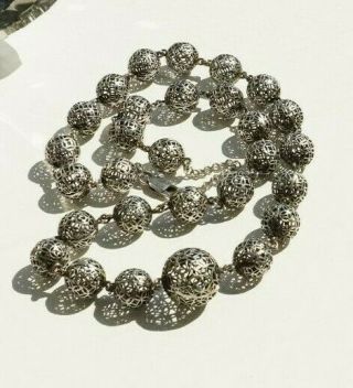 Vintage Sterling Silver Filigree Beaded Necklace Marked 925 27.  9 Grams 20 "