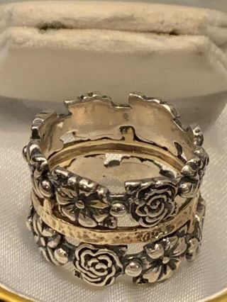 Vintage Ladies Floral Ring.  14k Solid Gold & Sterling Silver Size 10 Israel Nr