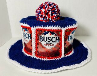 Handmade Crochet Busch Light Apple Beer Can Hat Retro Party Cap Very Unique