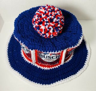 Handmade Crochet BUSCH LIGHT APPLE Beer Can Hat Retro Party Cap Very Unique 3