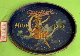 Oval Miller High Life Girl On The Moon Beer Tray Milwaukee Blue Red