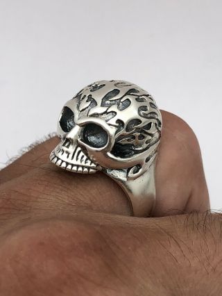 Vintage Large 925 Sterling Silver Biker Skull Ring Size 11 (23.  5 Grams