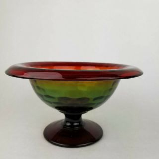 Vtg Cambridge Glass Rubina Honeycomb Pedestal Bowl Compote Green Red Candy Dish