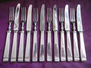 Lovely Set Of 12 Mappin & Webb Art Deco Silver Plated Dessert Knives & Forks