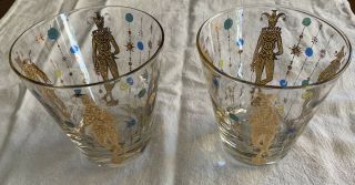 Vintage Culver Ltd.  22k Gold Mcm Jester Rocks Lowball Glasses Set Of 2
