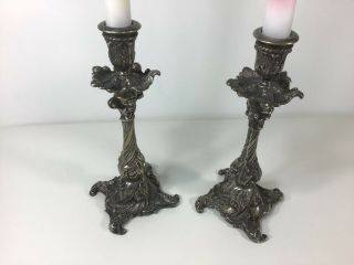 Vintage Ornate Silver Plated 8 " Candlesticks Pair