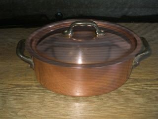 Vintage French Oval Copper Cuisine Kitchen Casserole Stew Pan Tin Lined 2mm Stam