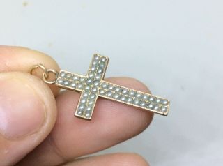 Antique Victorian 9ct Rolled Gold Cross Pearl Set Pendant Fob Charm 2