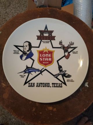 Lone Star Beer San Antonio Texas Plate Hall Of Texas Fins History Horns Feathers